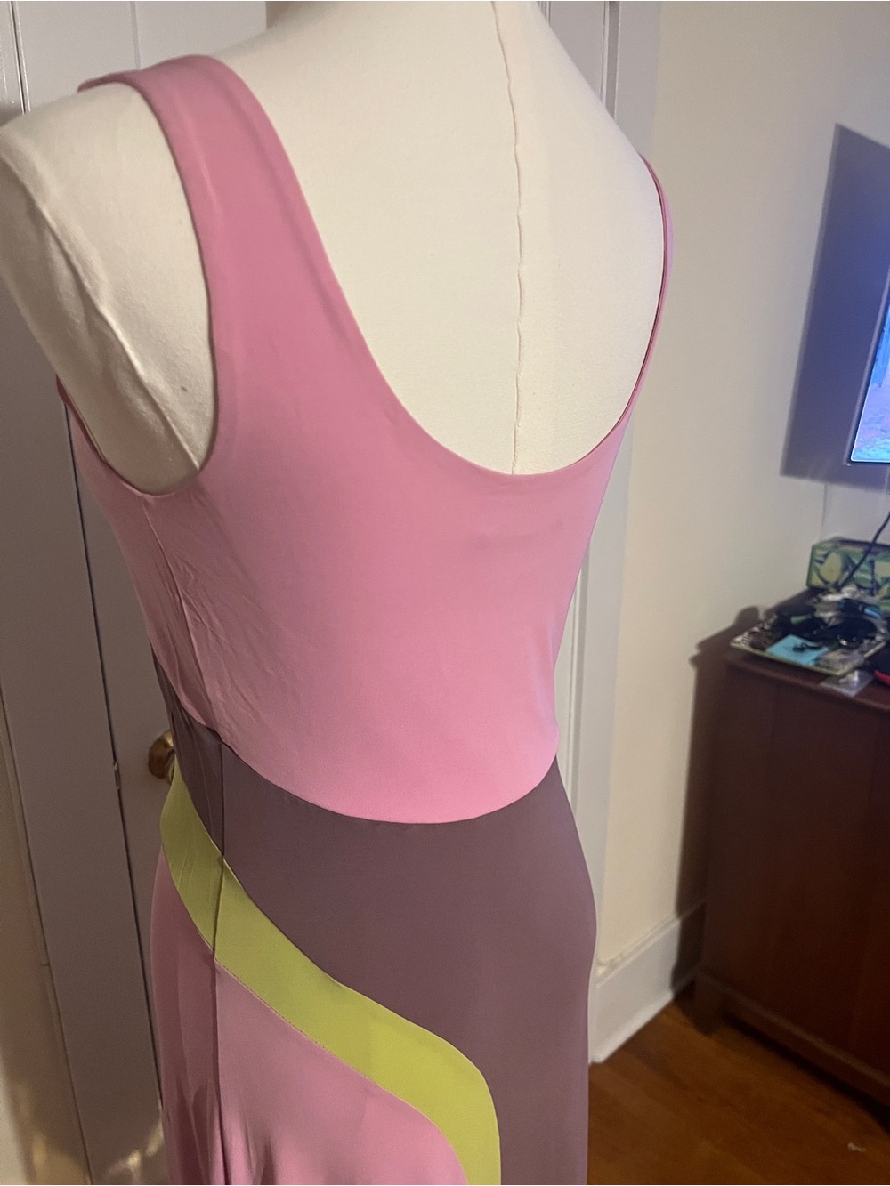 Plein Sud Pink Mod Colorblock Maxi Dress – Sculptural 90s Graphic - Picture 11 of 14